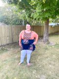 Pumpkin and Navy Mixed Print Babydoll Top