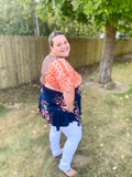 Pumpkin and Navy Mixed Print Babydoll Top