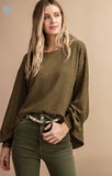 Kori America Ribbed Puffed Sleeve Top